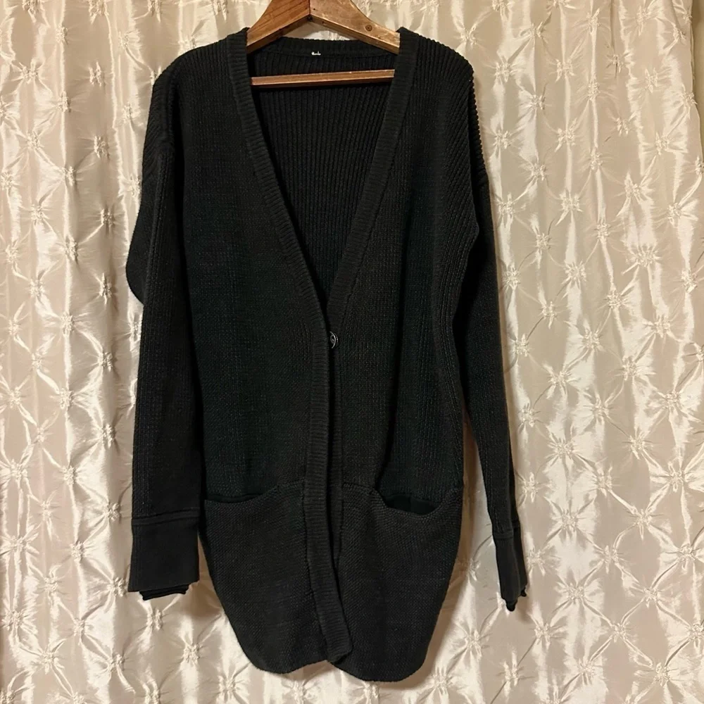 Lululemon We Like To Cardi Heathered Black Knit Cardigan Sweater One Snap Long